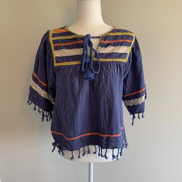 Rocks and Indigo tassle fringe boho blouse - Picture 1 of 9